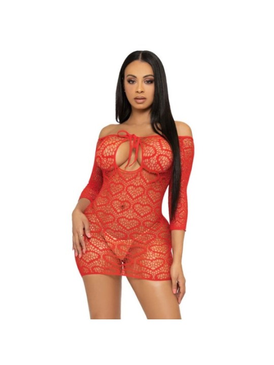LEG AVENUE - MINI ROBE EN FILET COEUR TAILLE UNIQUE - ROUGE