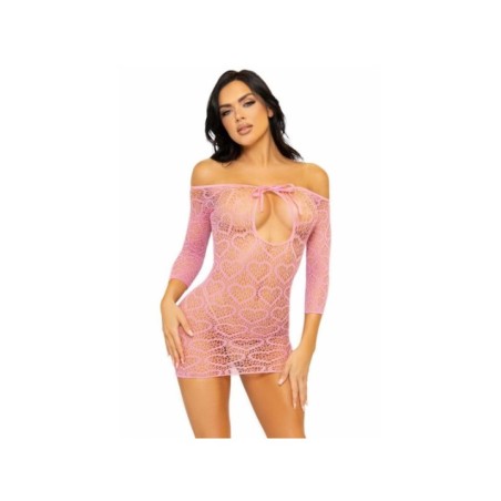 LEG AVENUE - MINI ROBE EN FILET COEUR TAILLE UNIQUE - ROSE