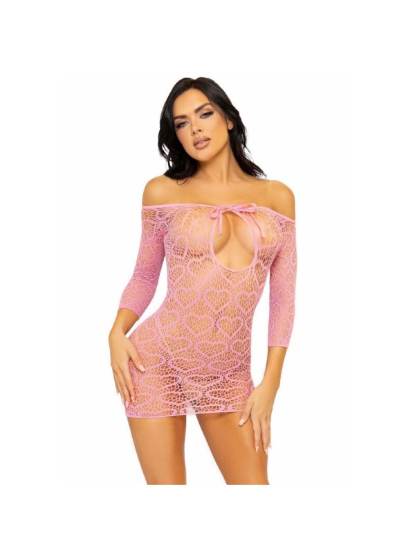 LEG AVENUE - MINI ROBE EN FILET COEUR TAILLE UNIQUE - ROSE