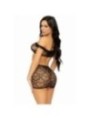 LEG AVENUE - ENSEMBLE TROIS PIÈCES TOP, MINI-JUPE ET STRING TAILLE UNIQUE - NOIR
