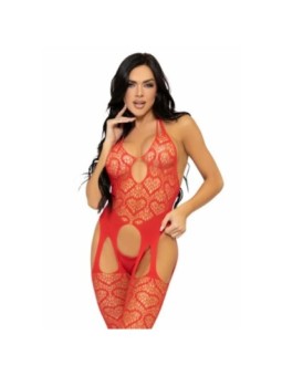 LEG AVENUE - BODYSTOCKING  JARRETELLES EN FILET TAILLE UNIQUE - ROUGE