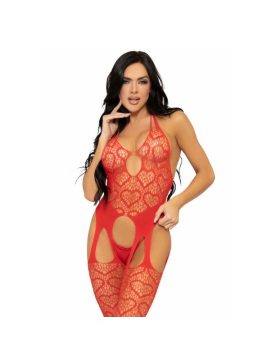 LEG AVENUE - BODYSTOCKING  JARRETELLES EN FILET TAILLE UNIQUE - ROUGE