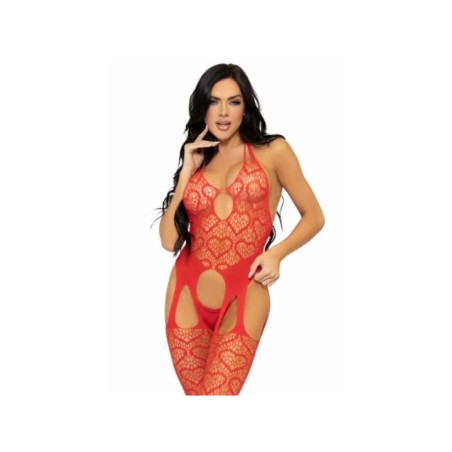 LEG AVENUE - BODYSTOCKING  JARRETELLES EN FILET TAILLE UNIQUE - ROUGE