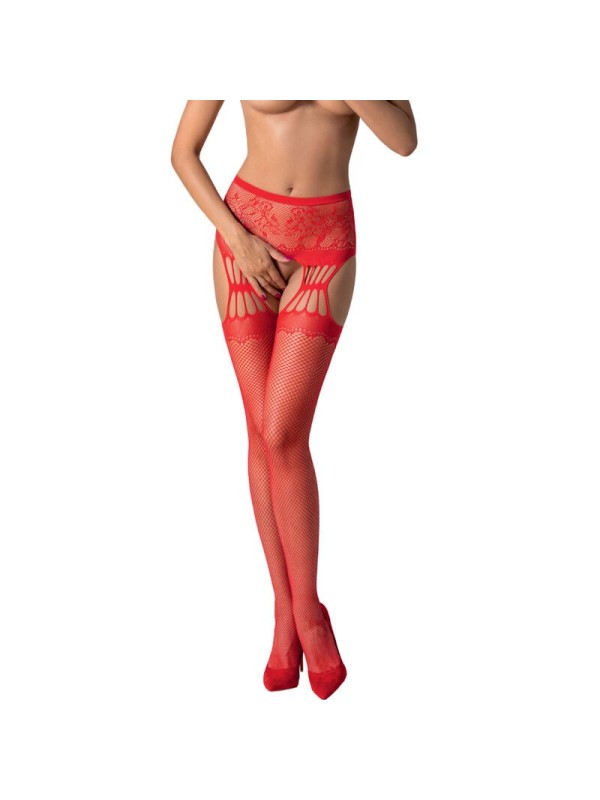 PASSION - S027 BAS ROUGES AVEC JARRETIÈRE TAILLE UNIQUE