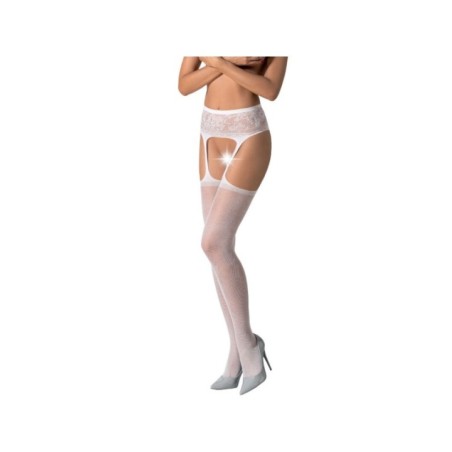 PASSION - S028 BAS BLANCS AVEC JARRETIÈRE TAILLE UNIQUE