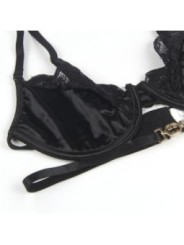 SUBBLIME - ENSEMBLE 3 PIÈCES SOUTIEN-GORGE + STRING + JARRETIÈRE DENTELLE NOIR S/M