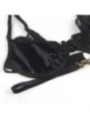 SUBBLIME - ENSEMBLE 3 PIÈCES SOUTIEN-GORGE + STRING + JARRETIÈRE DENTELLE NOIR S/M