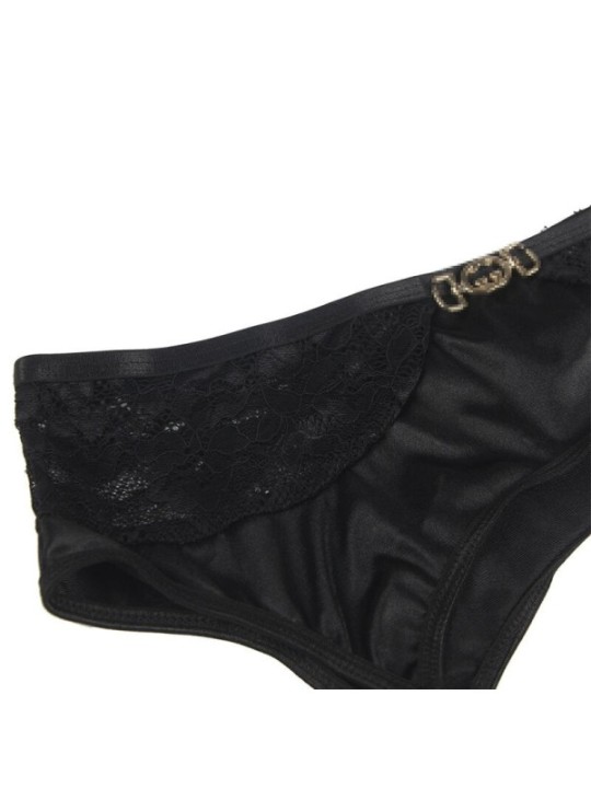 SUBBLIME - ENSEMBLE 3 PIÈCES SOUTIEN-GORGE + STRING + JARRETIÈRE DENTELLE NOIR S/M