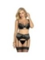 SUBBLIME - LOT 3 PIÈCES SOUTIEN-GORGE + STRING + JARRETIÈRE DENTELLE NOIR L/XL