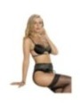 SUBBLIME - LOT 3 PIÈCES SOUTIEN-GORGE + STRING + JARRETIÈRE DENTELLE NOIR L/XL