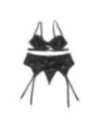SUBBLIME - LOT 3 PIÈCES SOUTIEN-GORGE + STRING + JARRETIÈRE DENTELLE NOIR L/XL