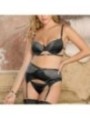 SUBBLIME - LOT 3 PIÈCES SOUTIEN-GORGE + STRING + JARRETIÈRE DENTELLE NOIR L/XL