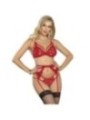 SUBBLIME - ENSEMBLE 3 PIÈCES SOUTIEN-GORGE + STRING + JARRETIÈRE DENTELLE ROUGE L/XL