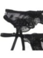 SUBBLIME - ENSEMBLE 3 PIÈCES SOUTIEN-GORGE + STRING + JARRETIÈRE IMPRIMÉ FLORAL NOIR S/M