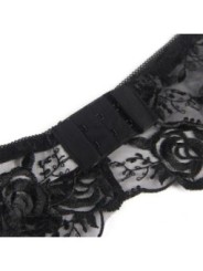 SUBBLIME - ENSEMBLE 3 PIÈCES SOUTIEN-GORGE + STRING + JARRETIÈRE IMPRIMÉ FLORAL NOIR S/M