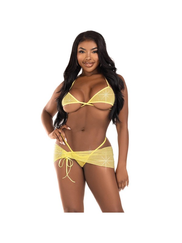 LEG AVENUE - ENSEMBLE TROIS PIÈCES DIAMANTS JAUNE S/M