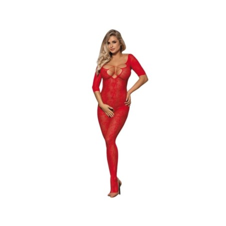 SUBBLIME - 951825 BODYSTOCKING RÉSILLE SANS FOURCHE MOTIF ROSES ROUGES XS/M