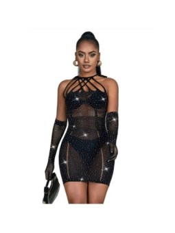 SUBBLIME - 952235 ROBE RÉSEILLE AVEC STRASS NOIR TAILLE UNIQUE