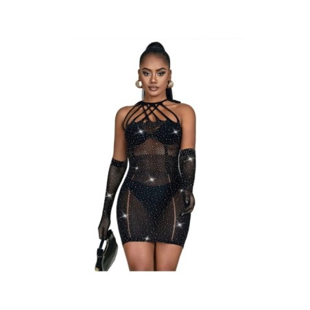 SUBBLIME - 952235 ROBE RÉSEILLE AVEC STRASS NOIR TAILLE UNIQUE