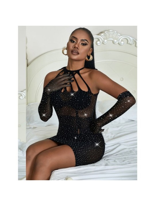 SUBBLIME - 952235 ROBE RÉSEILLE AVEC STRASS NOIR TAILLE UNIQUE