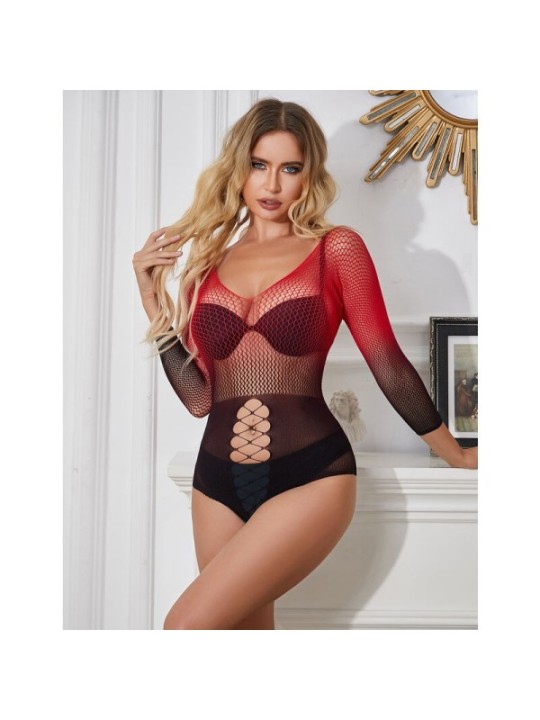 SUBBLIME - 952259 ROBE RÉSILLE ÉLASTIQUE MANCHES LONGUES DÉGRADÉ ROUGE ET NOIR TAILLE UNIQUE