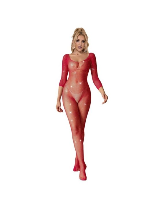 SUBBLIME - 952419 BODYSTOCKING RÉSILLE AVEC LOSANGES MANCHES LONGUES ROUGE XS/M