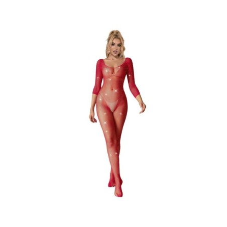 SUBBLIME - 952419 BODYSTOCKING RÉSILLE AVEC LOSANGES MANCHES LONGUES ROUGE XS/M