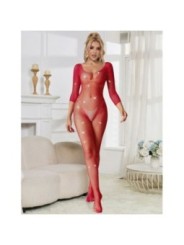 SUBBLIME - 952419 BODYSTOCKING RÉSILLE AVEC LOSANGES MANCHES LONGUES ROUGE XS/M