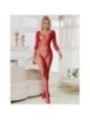 SUBBLIME - 952419 BODYSTOCKING RÉSILLE AVEC LOSANGES MANCHES LONGUES ROUGE XS/M