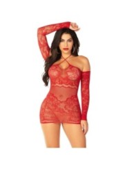 LEG AVENUE - ROBE MINI EN MAILLE À ÉPAULES DÉNUDÉES ET À MANCHES LONGUES ROUGE