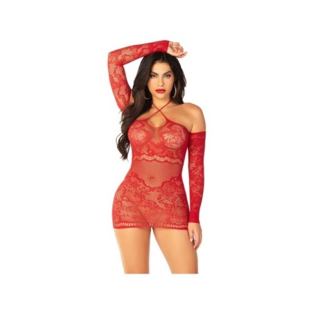 LEG AVENUE - ROBE MINI EN MAILLE À ÉPAULES DÉNUDÉES ET À MANCHES LONGUES ROUGE