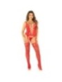 LEG AVENUE - DÉBARDEUR + BAS + STRING ROUGE TAILLE UNIQUE