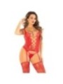 LEG AVENUE - DÉBARDEUR + BAS + STRING ROUGE TAILLE UNIQUE