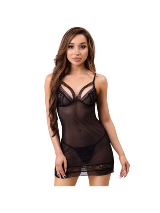 LIVCO CORSETTI FASHION - PEIGNOIR + CHEMISE + STRING MELISENDA CF 1709 NOIR S
