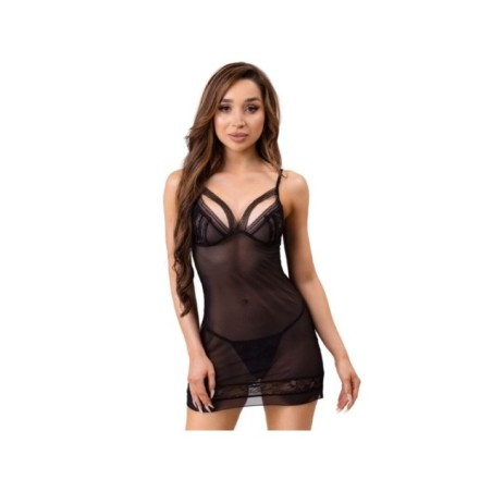 LIVCO CORSETTI FASHION - PEIGNOIR + CHEMISE + STRING MELISENDA CF 1709 NOIR S