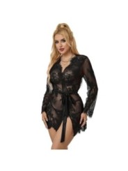 SUBBLIME - 953751 CHEMISIER DE NUIT EN DENTELLE + STRING NOIR S/M