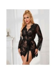 SUBBLIME - 953751 CHEMISIER DE NUIT EN DENTELLE + STRING NOIR S/M