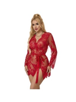 SUBBLIME - 953775 CHEMISIER DE NUIT DENTELLE + STRING ROUGE S/M