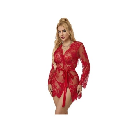 SUBBLIME - 953775 CHEMISIER DE NUIT DENTELLE + STRING ROUGE S/M