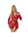 SUBBLIME - 953775 CHEMISIER DE NUIT DENTELLE + STRING ROUGE S/M