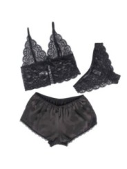 SUBBLIME - 953911 CHEMISIER DE NUIT EN SOIE ET DENTELLE + CULOTTE NOIRE S/M