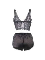 SUBBLIME - 953911 CHEMISIER DE NUIT EN SOIE ET DENTELLE + CULOTTE NOIRE S/M