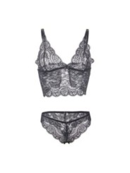 SUBBLIME - 953911 CHEMISIER DE NUIT EN SOIE ET DENTELLE + CULOTTE NOIRE S/M