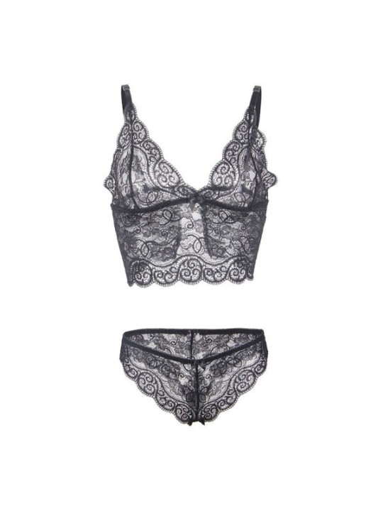 SUBBLIME - 953911 CHEMISIER DE NUIT EN SOIE ET DENTELLE + CULOTTE NOIRE S/M