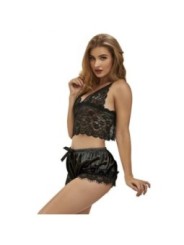SUBBLIME - 953942 CHEMISE DE NUIT DÉCONTRACTÉE EN SOIE + PANTALON EN DENTELLE NOIR L/XL