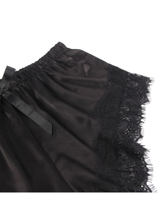SUBBLIME - 953942 CHEMISE DE NUIT DÉCONTRACTÉE EN SOIE + PANTALON EN DENTELLE NOIR L/XL