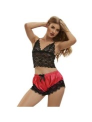 SUBBLIME - 953959 CHEMISE DE NUIT DÉCONTRACTÉE EN SOIE + PANTALON EN DENTELLE NOIR/ROUGE S/M