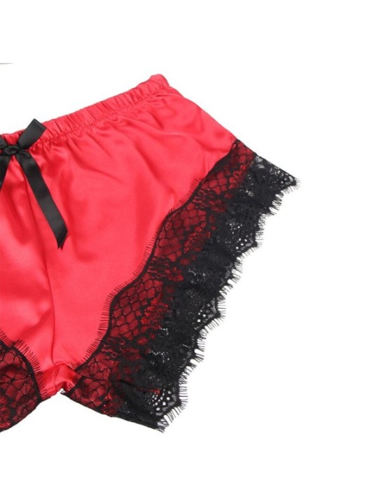 SUBBLIME - 953959 CHEMISE DE NUIT DÉCONTRACTÉE EN SOIE + PANTALON EN DENTELLE NOIR/ROUGE S/M
