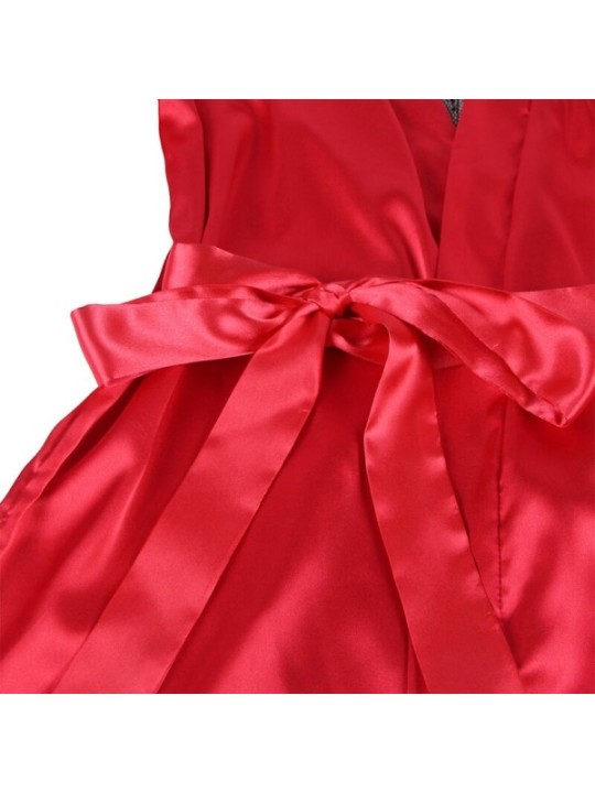 SUBBLIME - 954017 CARACO DOS TRANSPARENT EN DENTELLE + STRING ROUGE/NOIR S/M