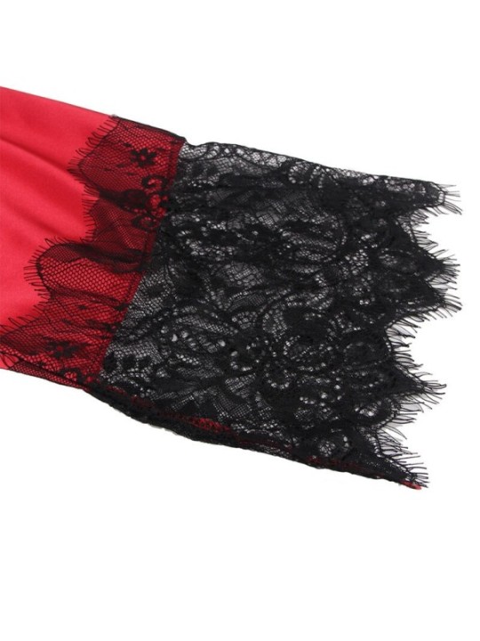 SUBBLIME - 954024 CARACO DOS TRANSPARENT EN DENTELLE + STRING ROUGE/NOIR L/XL